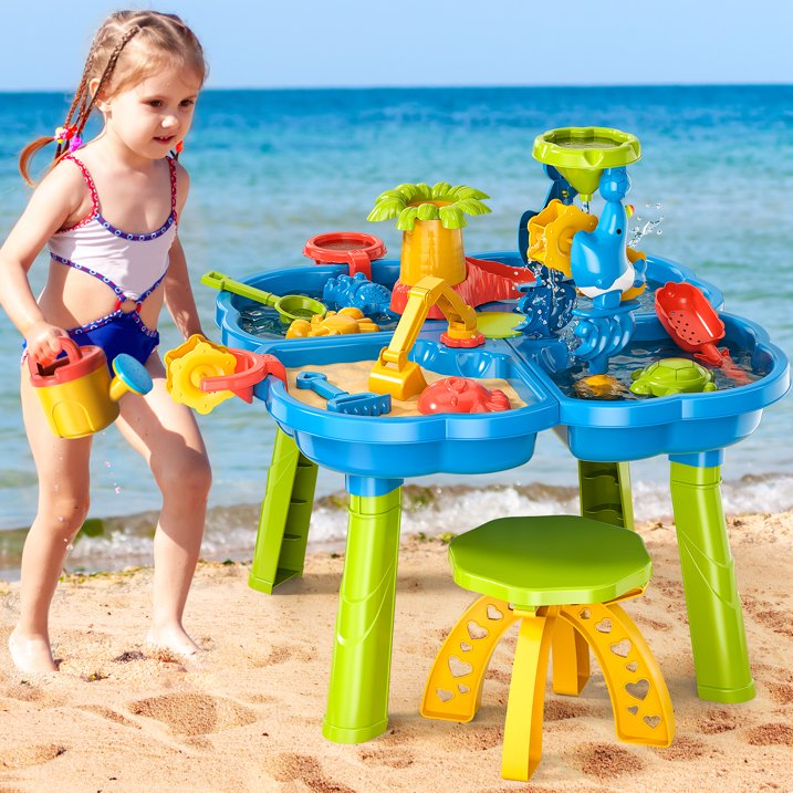 Dinosaur Planet Sand Water Table for Toddlers, 4 in 1 Sand Table and Water Play Table, Kids Table Activity Sensory Play Table Beach Sand Water Toy for Outdoor Backyard for Toddlers Age 2-4 Gift